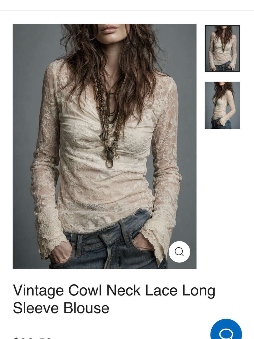 Sheer Lace Cowl Neck Blouse - Cream